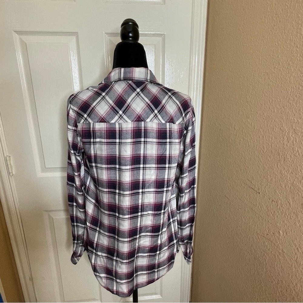 PAIGE Women's Button Up Tie Front Kieran Top Blouse Plaid Gray/Red Size Small   - Picture 5 of 13